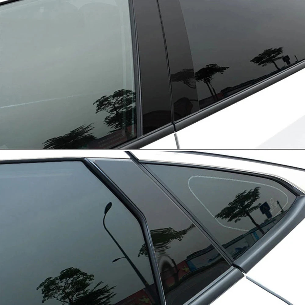 Glänzende schwarze Türpfostenverkleidungen für einen Honda Civic, Seitenprofil der Karre.