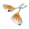 Chrome motorcycle side mirrors with orange skull hand grips