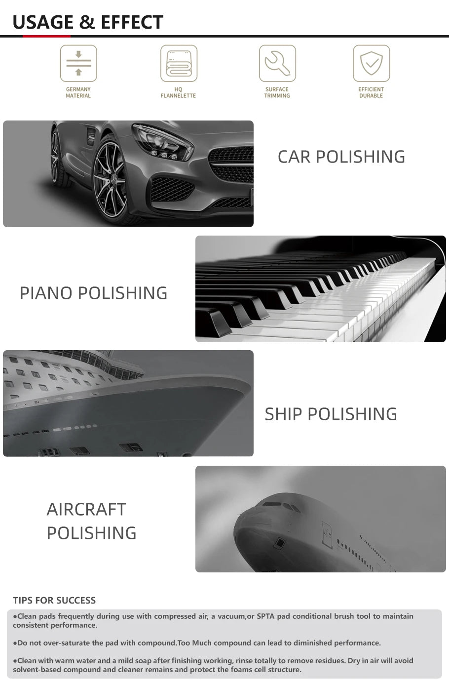 A set of adjustable wool polishing pads used for car, piano, ship, and aircraft polishing.