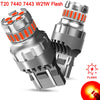 Silver LED flash brake light bulbs with dual socket compatibility and an orange light effect.