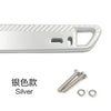 Silver adjustable universal car license plate holder with a checkered pattern and mounting hardware