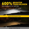Comparaison d'un phare LED brillant contre une lumière halogène faible sur une route la nuit.