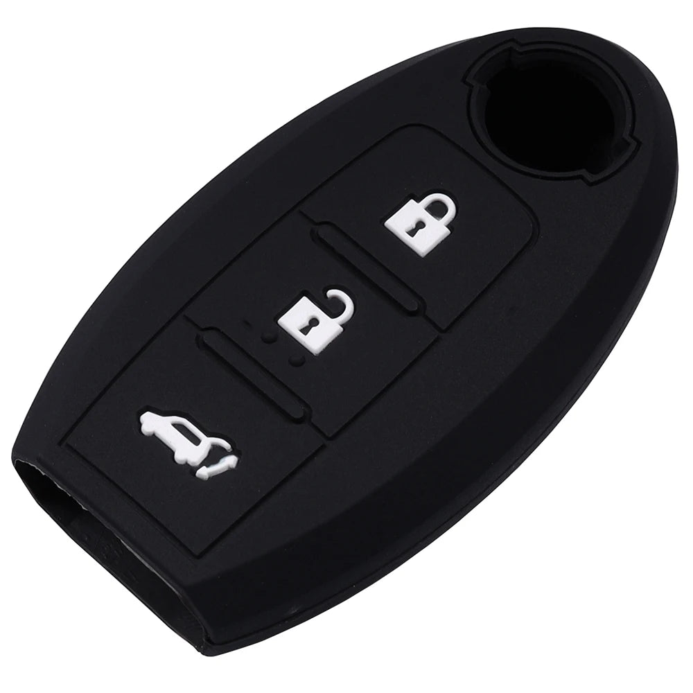 Black silicone cover for a universal car key fob with multiple key slots.