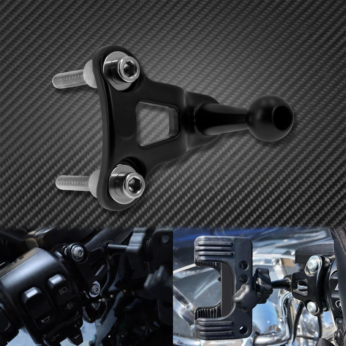 Support universel de téléphone noir pour moto, installé sur une Harley touring bi