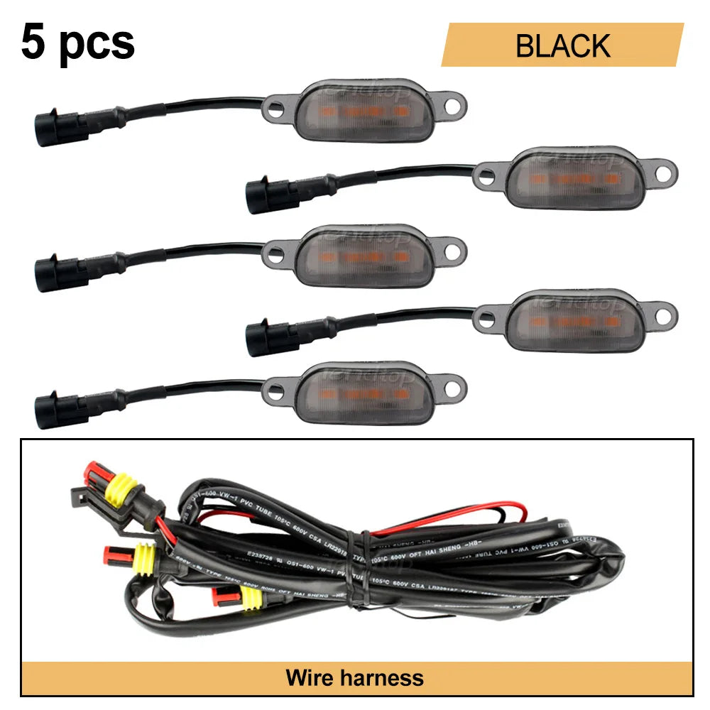 Black LED light kit with wire harness for vehicle front grille markers
