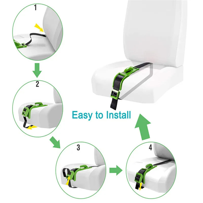 Step-by-step instructions showing how to install an adjustable car seat belt for pregnancy comfort