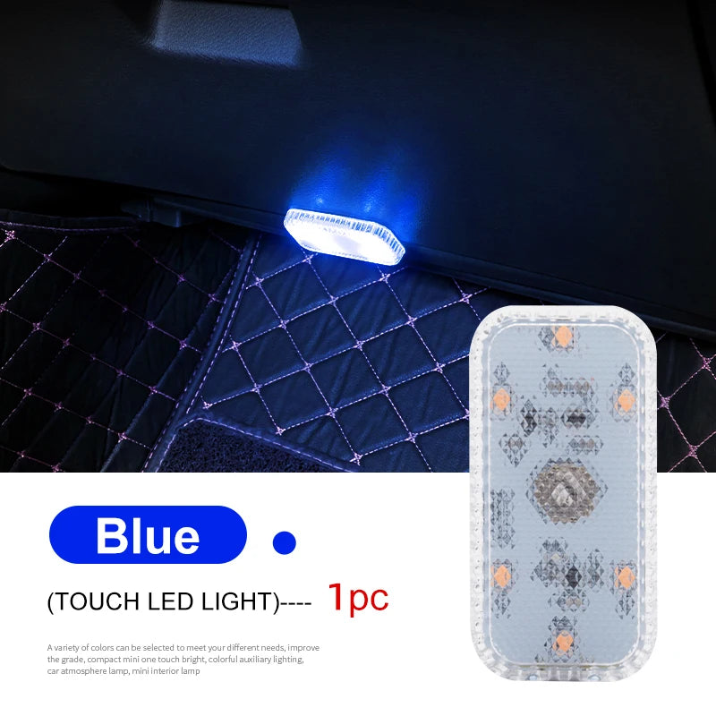 Blue touch LED light illuminating the interior of a car