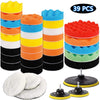A set of 39 foam polishing sponges and discs for professional car waxing and sealing.