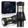 Ampoule de phare LED noire et son emballage, mettant en évidence une lumière jaune vive.