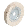 A precision cotton airway buffing wheel with a beige fibrous pad and a silver center hub.