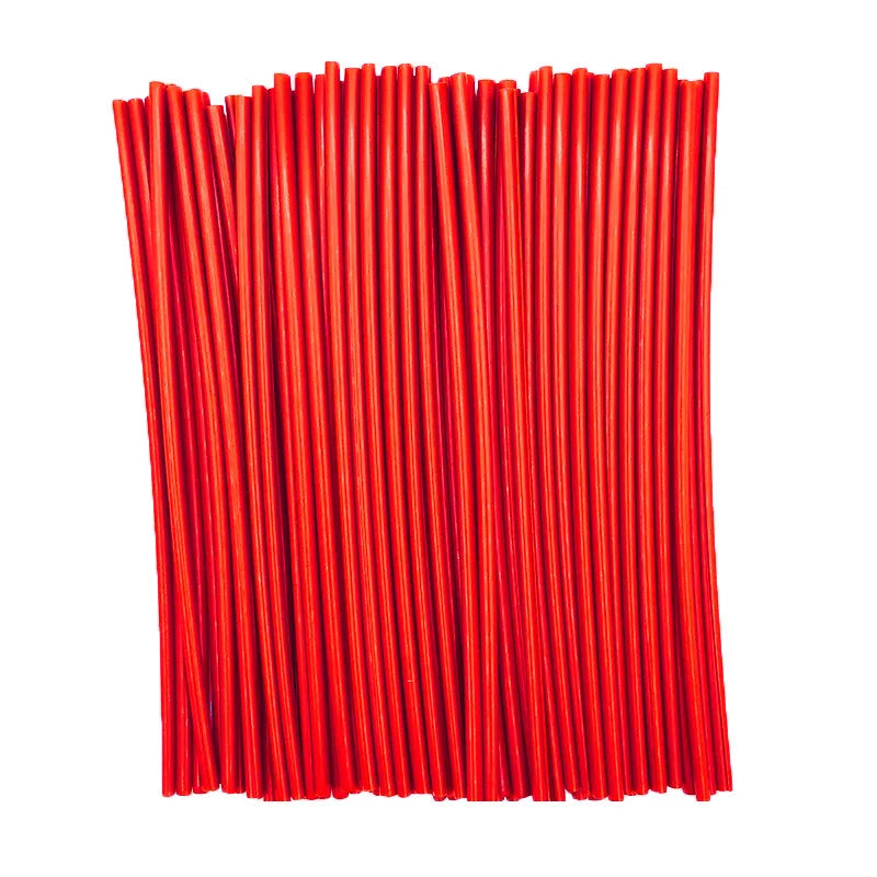 A bundle of red motorcycle wheel rim spoke wrap kits.