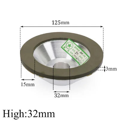 Präzises Diamant-Schleifbecher mit 125 mm Durchmesser und 3 mm Dicke, top-down.