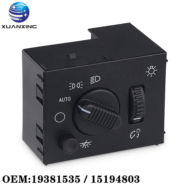 Black electronic headlight dimmer switch with an auto mode selector and power button