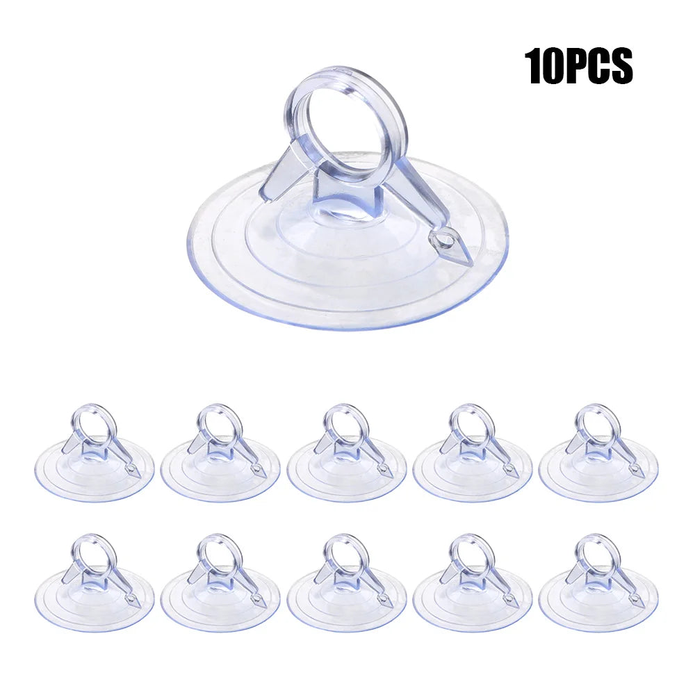 Ten clear plastic heavy-duty suction cups for gripping smooth surfaces