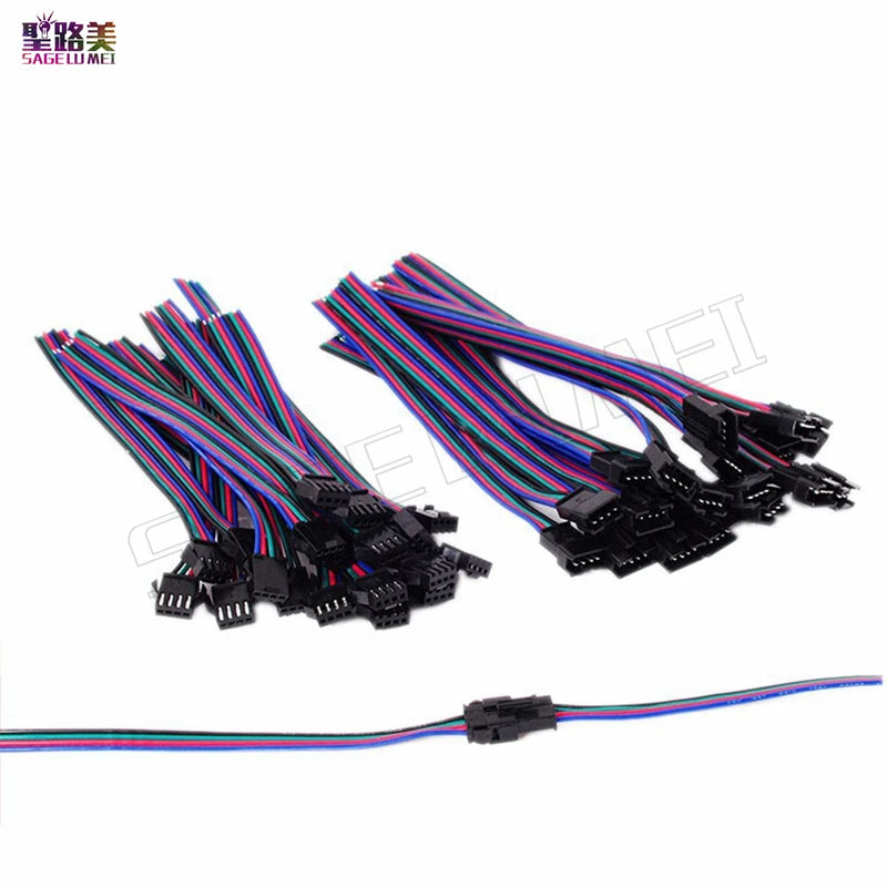 Bundle of multi-pin JST connector cables used for LED strips and electronic applications