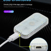 A white USB charging cable plugs into a rectangular LED light module for direct recharging.