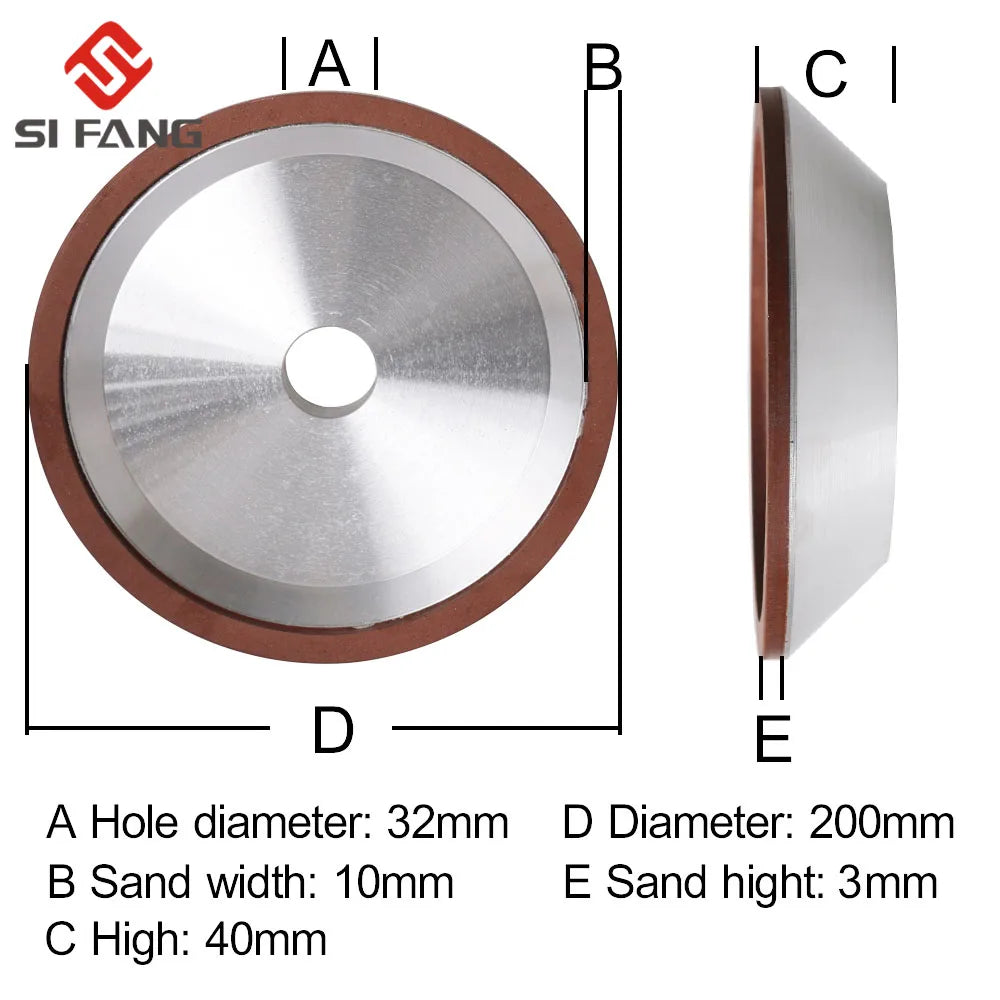 Präzisionsdiamantpolierbecher mit 32mm Loch, 10mm Sandbreite, 200mm Durchmesser und 3mm Sandhöhe.
