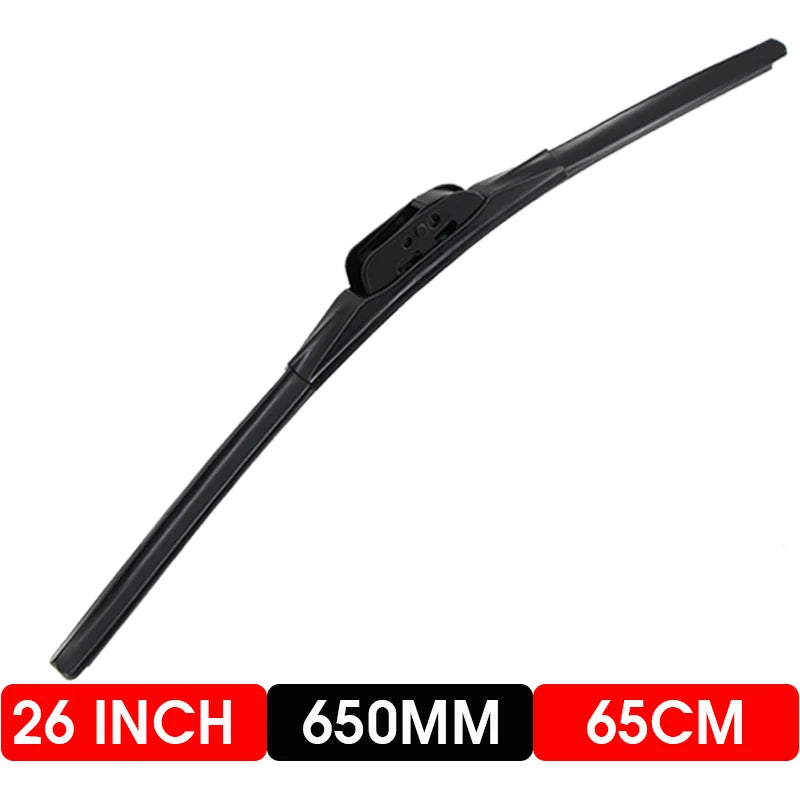 Black heavy-duty rubber windshield wiper blade with 26 inch length and 650mm span.