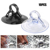 Ten heavy-duty suction cups in black and clear plastic for gripping smooth surfaces