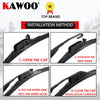 Installation method steps showing how to open, position, and close the cap for a heavy-duty rubber windshield wiper blade.