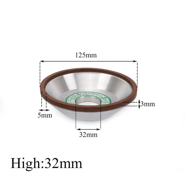 Präzises Diamantschleifbecher mit 125 mm Durchmesser und 32 mm Höhe.