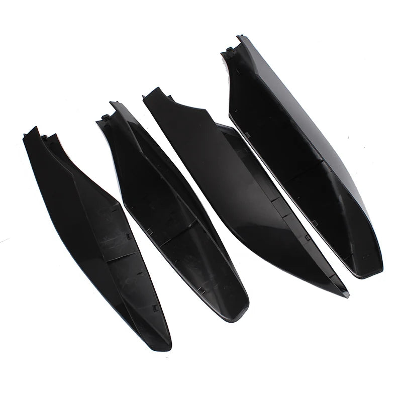 Three black ABS roof rack rail end caps for a Lexus GX470 shown from the side.