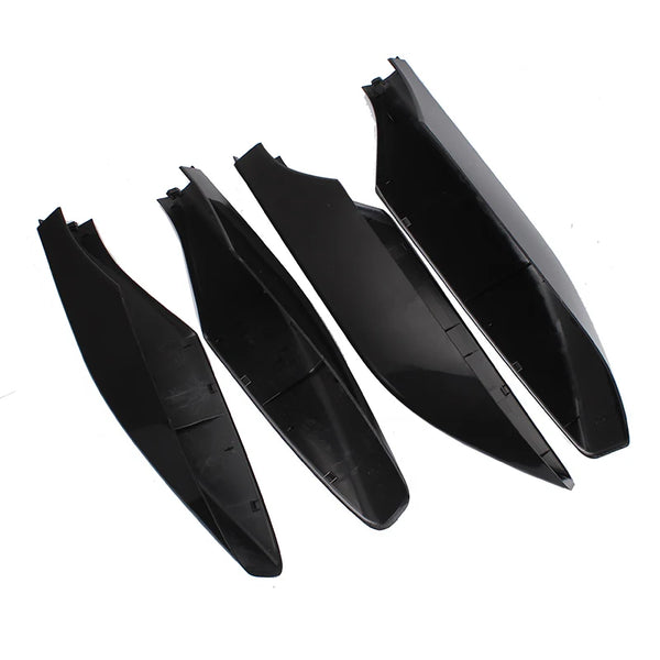 Three black ABS roof rack rail end caps for a Lexus GX470 shown from the side.
