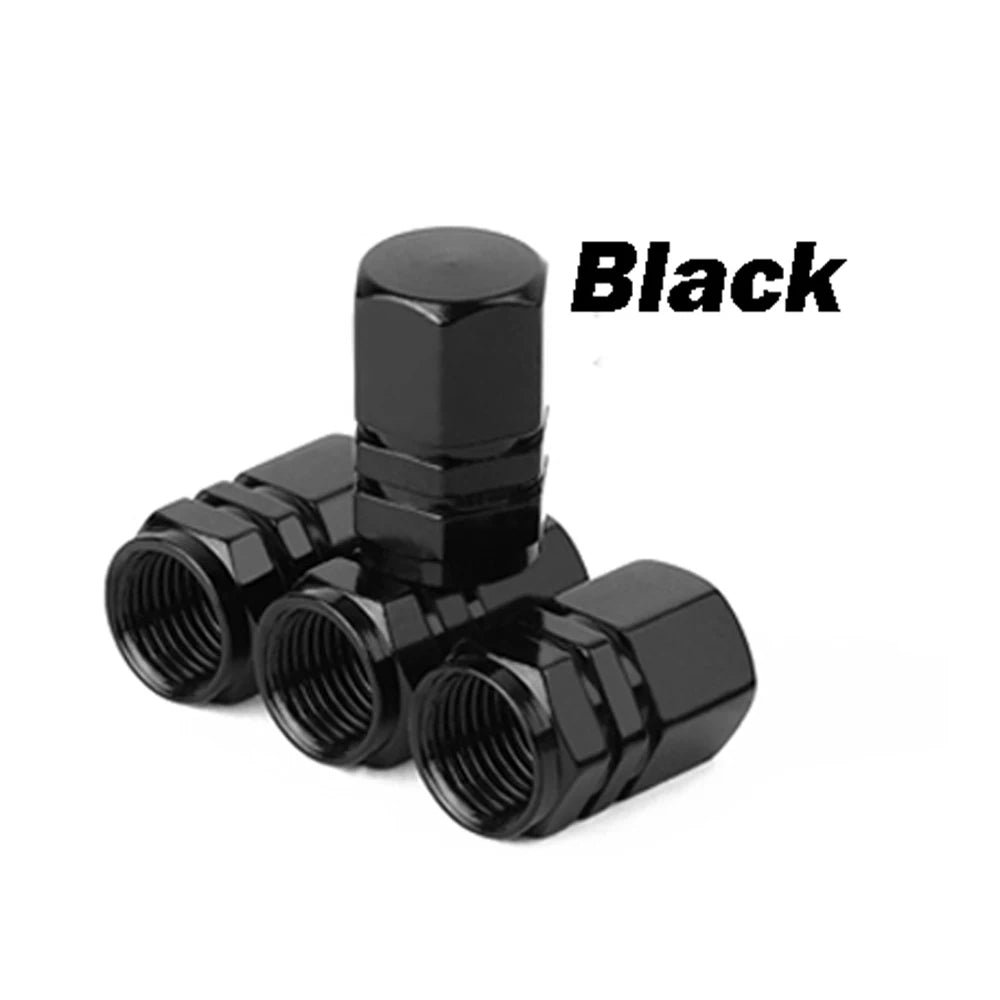Tapa de válvula de llanta de aluminio negro y duradero, vista en primer plano.