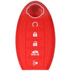 Red silicone cover for a universal car key fob featuring symbols for unlock, lock, and hold.