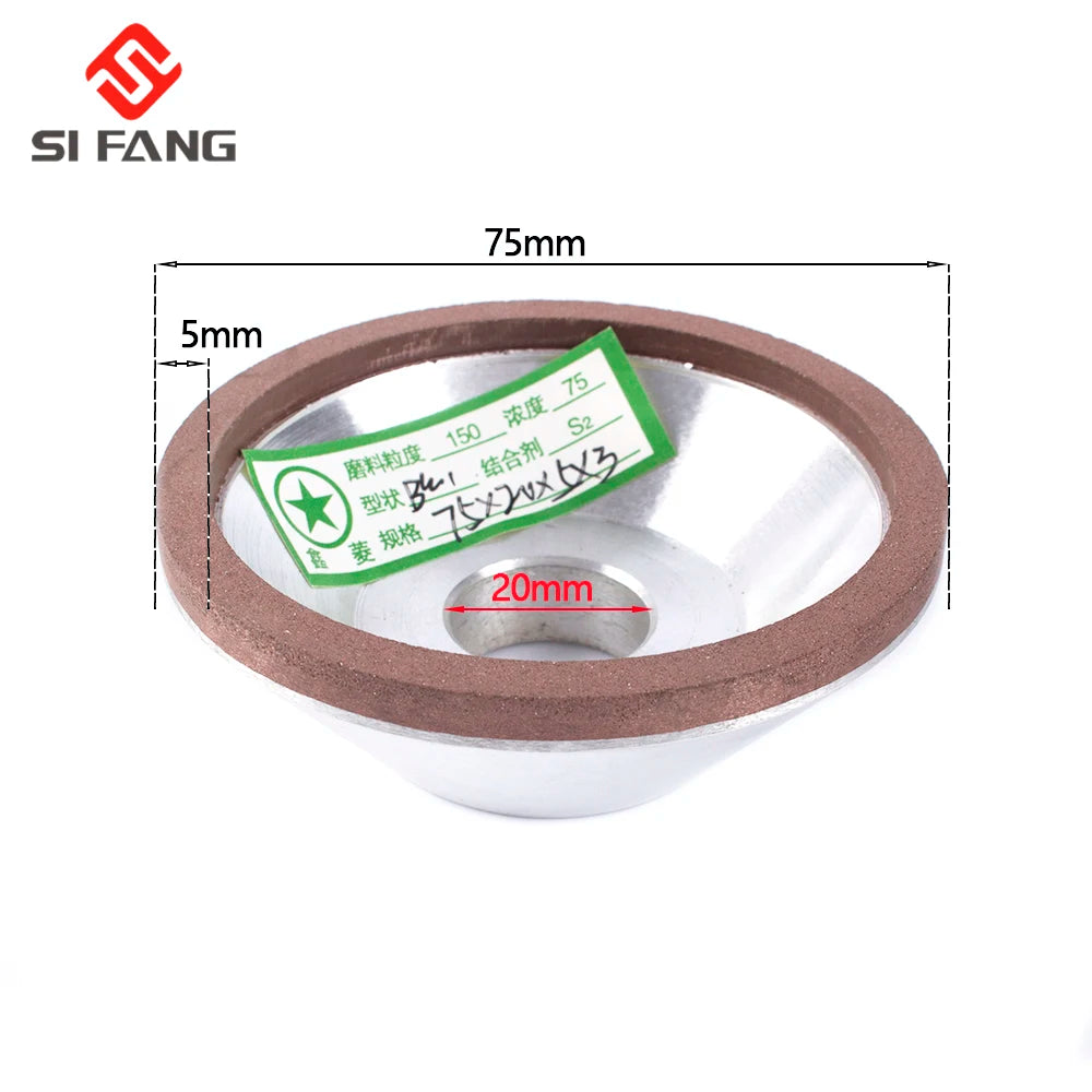 Präzisionsdiamant-Schleifbecher mit 75 mm Durchmesser und 5 mm Dicke für Hartmetallwerkzeuge.