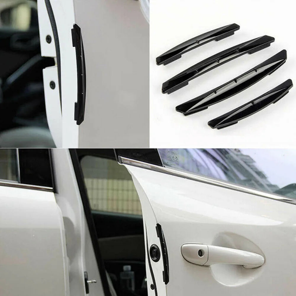 A set of four black anti-scratch guard strips for car door edges and trim.