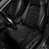 Black faux leather car seat covers for front and split bench seats shown in a close-up view.