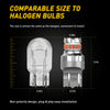A comparison showing the size of an LED brake light bulb next to a halogen bulb, highlighting compatibility and easy installa