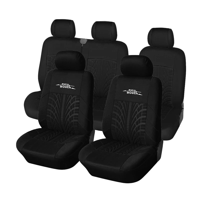 Black universal car seat covers for double front and 2+1 seating arrangement