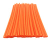 A bundle of bright orange motorcycle wheel rim spoke wrap tubes.
