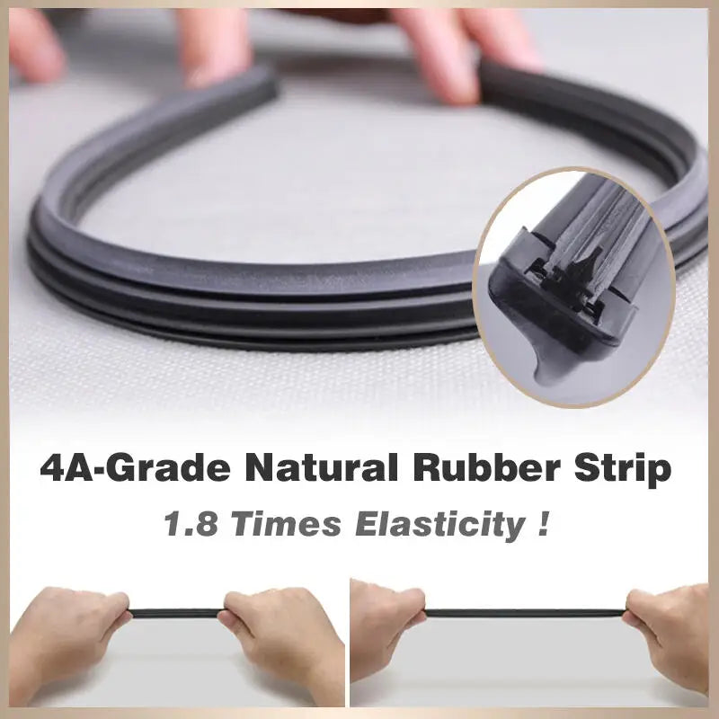 A close-up view of a 4A-Grade Natural Rubber Strip wiper blade for a car, demonstrating its elasticity.