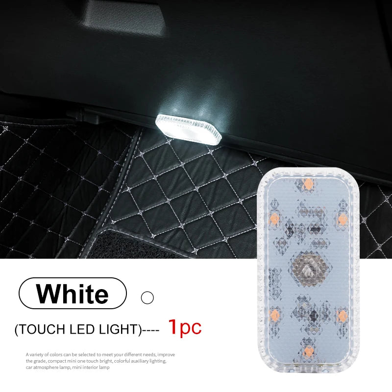 White touch LED light strip installed in a car interior panel.