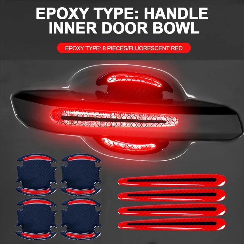 Set of eight fluorescent red epoxy type door bowl stickers for car door handle protection