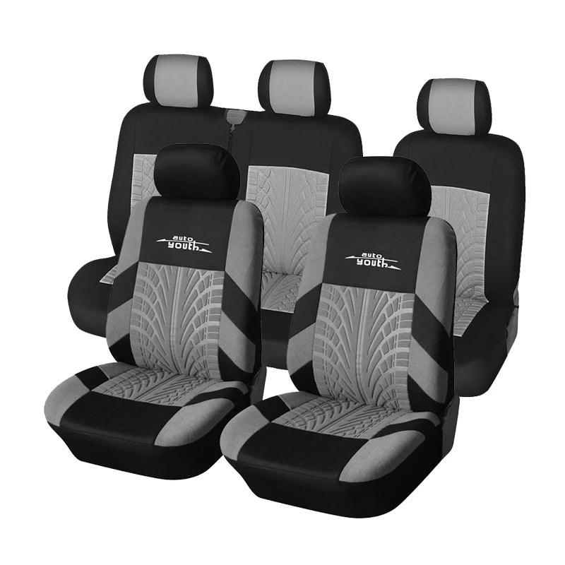 Black and gray universal car seat covers for double front and 2+1 seating arrangement