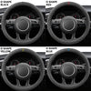 Four steering wheel covers in black, red, yellow, and blue suede for VW Golf, Passat, and Polo cars