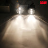 A pair of 55W halogen fog lights illuminating a surface.