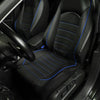Black faux leather car seat covers for front and split bench seats shown in a vehicle interior.