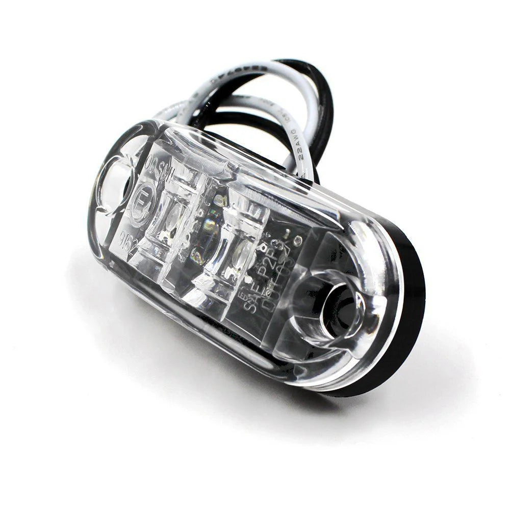 Clear plastic housing with black accents showing universal LED warning lights for trucks and trailers