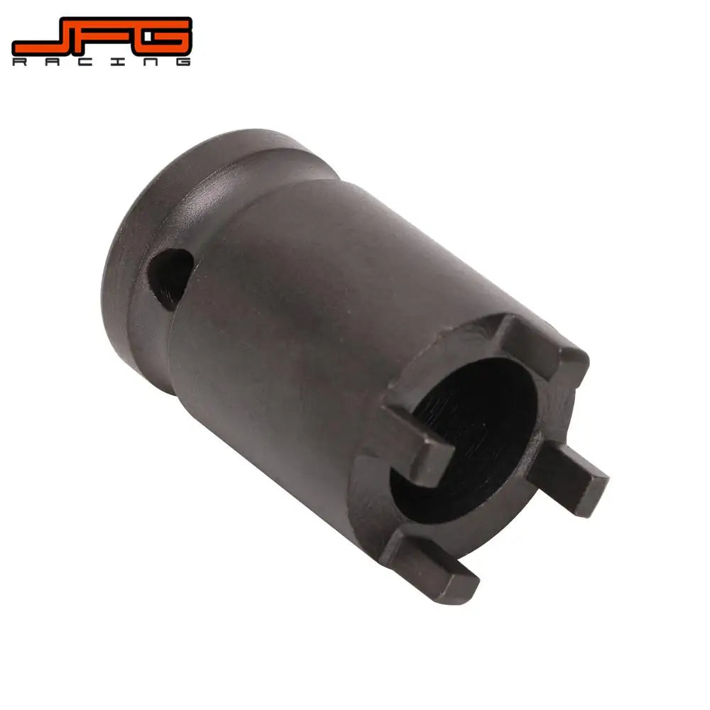 Outil de retrait de écrou pour cadenas de moto noir, corps cylindrique et ouverture hexagonale.