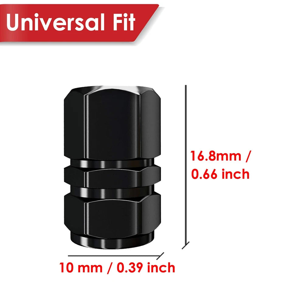 Tapones de válvula de llanta de aluminio negro y resistente con dimensiones de 16.8mm y 10mm.