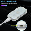 A clear plastic USB charging cable connects to a small LED light module for direct recharging.
