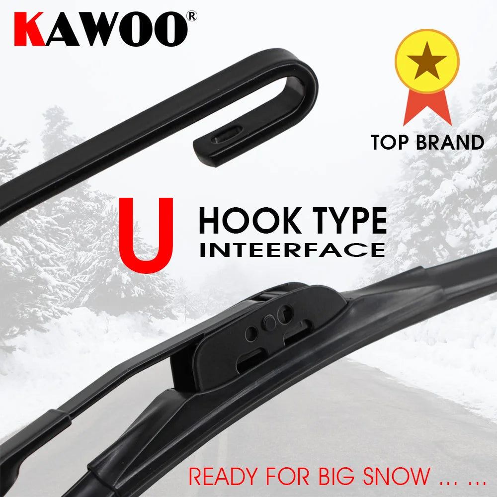 Black Kawoo U hook type interface for heavy-duty rubber windshield wiper blades ready for big snow