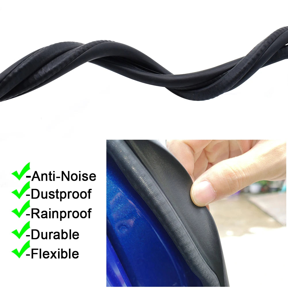 Schwarze flexible Dichtstreifen zum Schutz von Autotürkanten vor Lärm, Staub und Regen.