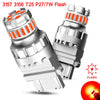 A silver LED strobe brake light bulb with an orange lens and dual socket compatibility.