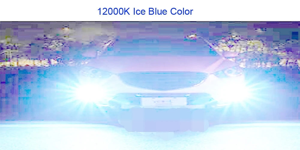 Nahaufnahme einer eisblauen LED-Auto-Scheinwerferglühbirne, die hellweißes Licht abstrahlt.